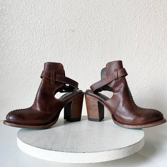 Lane Hailey Halfsie Western Bootie Sz 7.5 Brown Cowboy Round Toe Ankle Strap - Picture 7 of 9